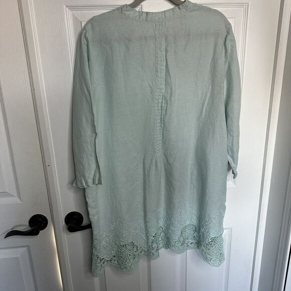 Symple NYC Women's Linen Size XL Blouse Top Lace Hem Lagonlook Beach Flowy Boho - Picture 7 of 11